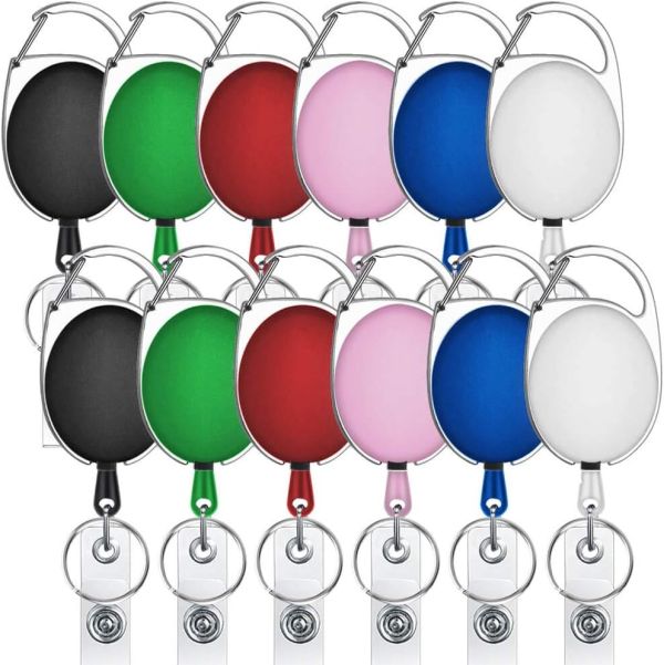 Selizo 12 Packs Retractable ID Badge Card Holder Carabiner Badge Reel with Belt Clip and Key Ring