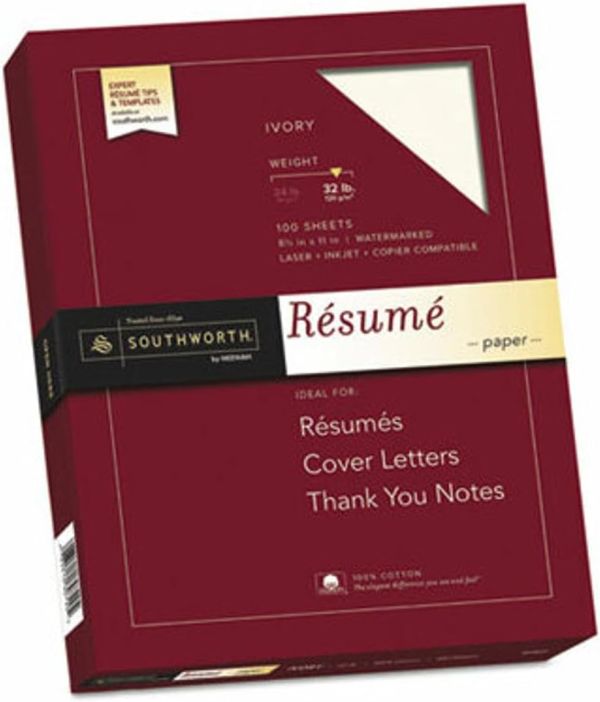 Professional Ivory Cotton Resume Paper by Southworth (SOURD18ICF)