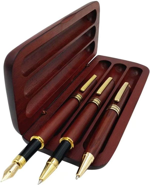 Handcrafted Wooden Pens Set with Elegant Gift Case