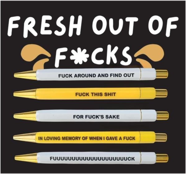 Funny Office Pens 5-Pack, Black Ink, Medium Nib 1.0mm, Hilarious Gifts for Coworkers, Personalized Offensive Pen Set