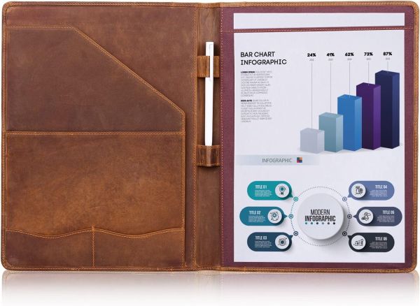 Jack&Chris Leather Portfolio, A4 Document Folder Legal Pad Padfolio, Professional Writing Letter Notepad Clipboard Sleeve Organizer, Resume Folio Binder for Men&Women,JC1823 (Russet Brown)