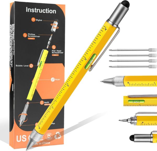 Multiuse Ballpoint Pen with Ruler, Level, and Screwdriver, Perfect Gifts for Men